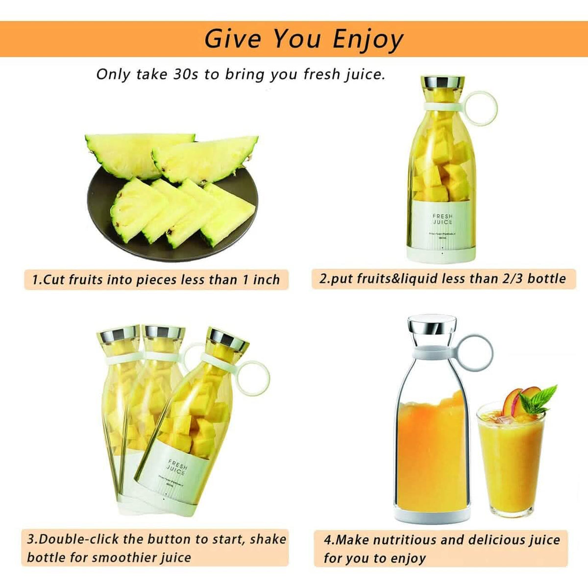 Portable Blender Bottle Electric Juicer Kitchen Appliances - Tophatter Daily Deals