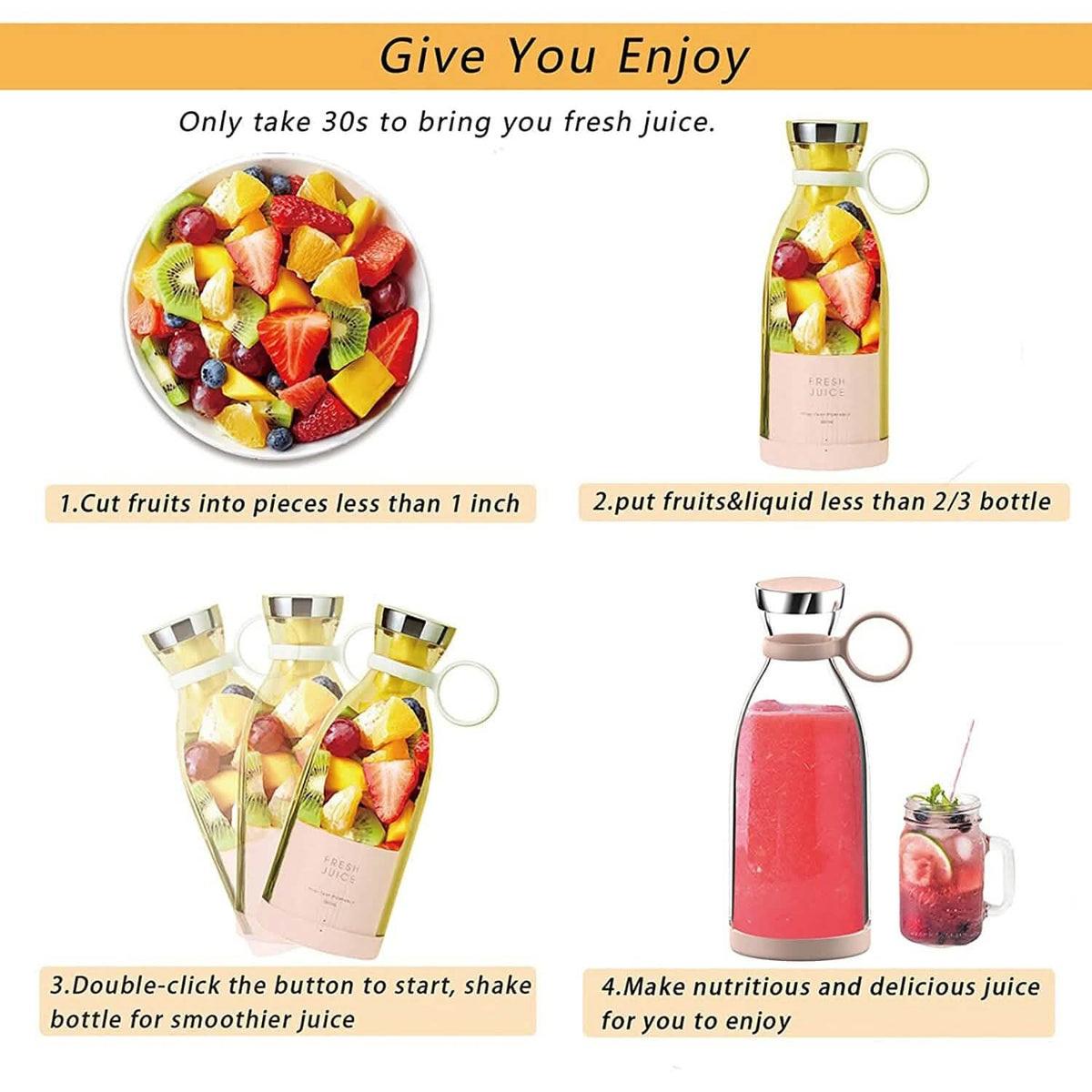 Portable Blender Bottle Electric Juicer Kitchen Appliances - Tophatter Daily Deals
