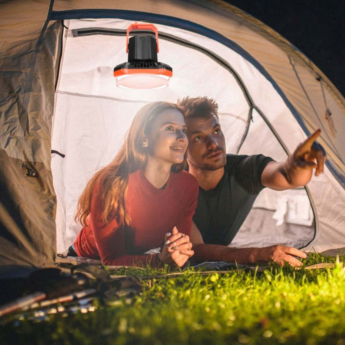 Portable Camping Lantern Fan 10000mAh Battery Powered with 4 Light Modes Outdoor Recreation - Tophatter Daily Deals