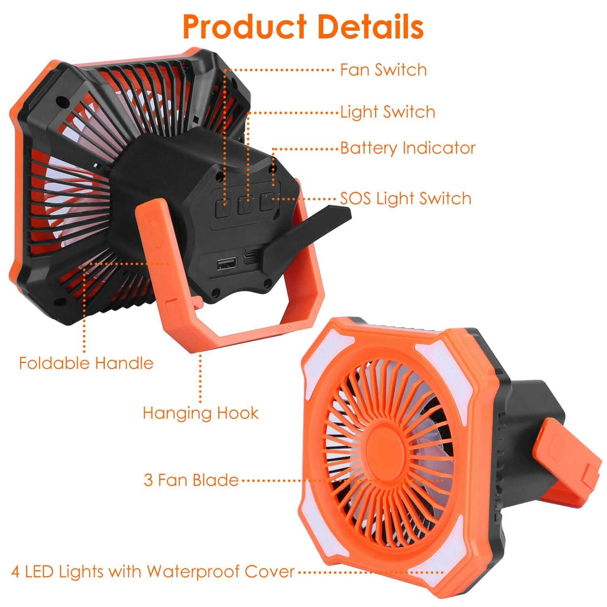 Portable Camping Lantern Fan 10000mAh Battery Powered with 4 Light Modes Outdoor Recreation - Tophatter Daily Deals