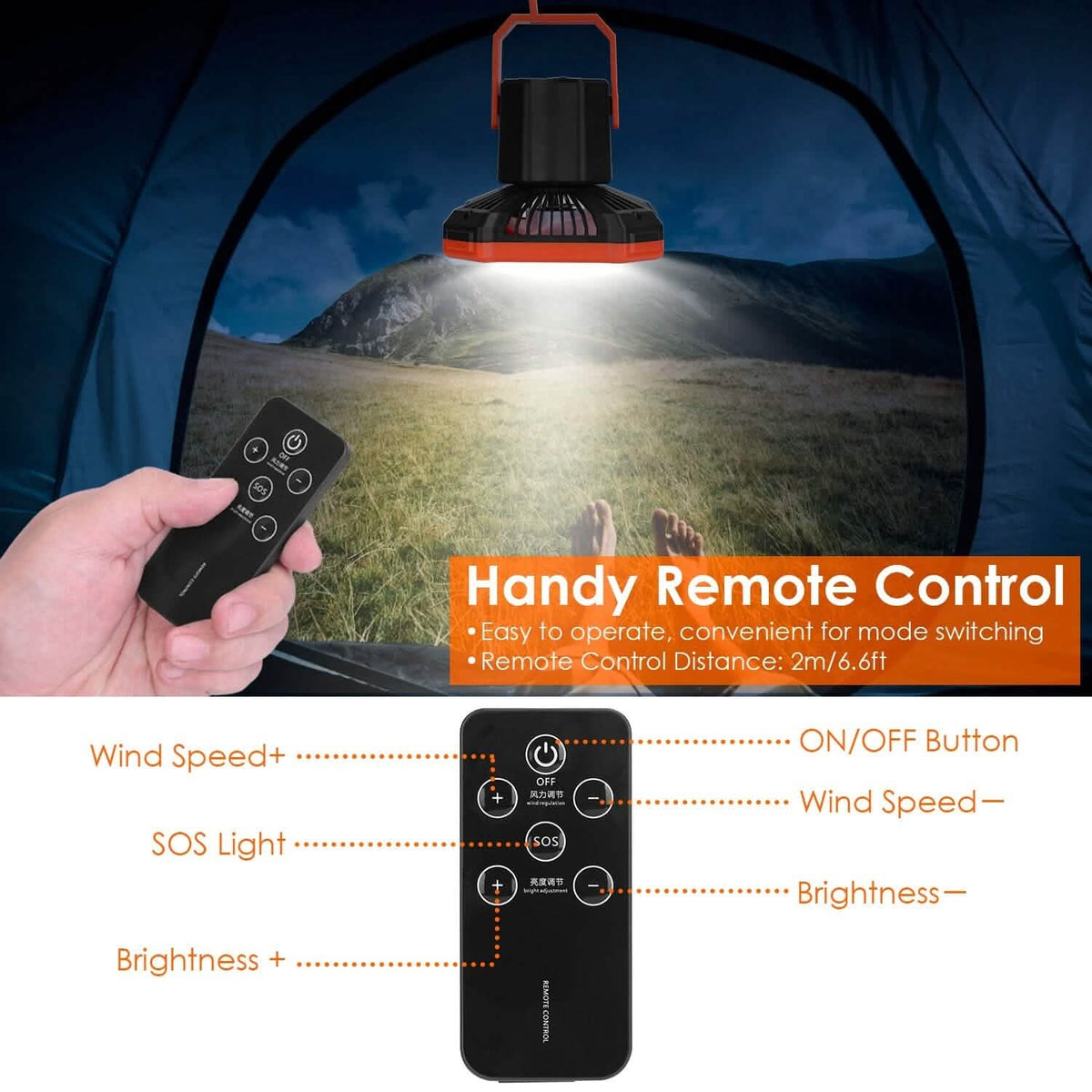 Portable Camping Lantern Fan 10000mAh Battery Powered with 4 Light Modes Outdoor Recreation - Tophatter Daily Deals