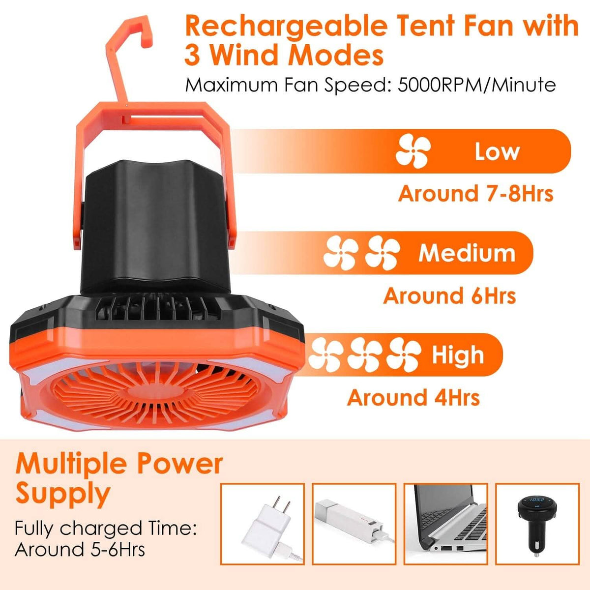 Portable Camping Lantern Fan 10000mAh Battery Powered with 4 Light Modes Outdoor Recreation - Tophatter Daily Deals
