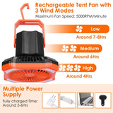 Portable Camping Lantern Fan 10000mAh Battery Powered with 4 Light Modes Outdoor Recreation - Tophatter Daily Deals