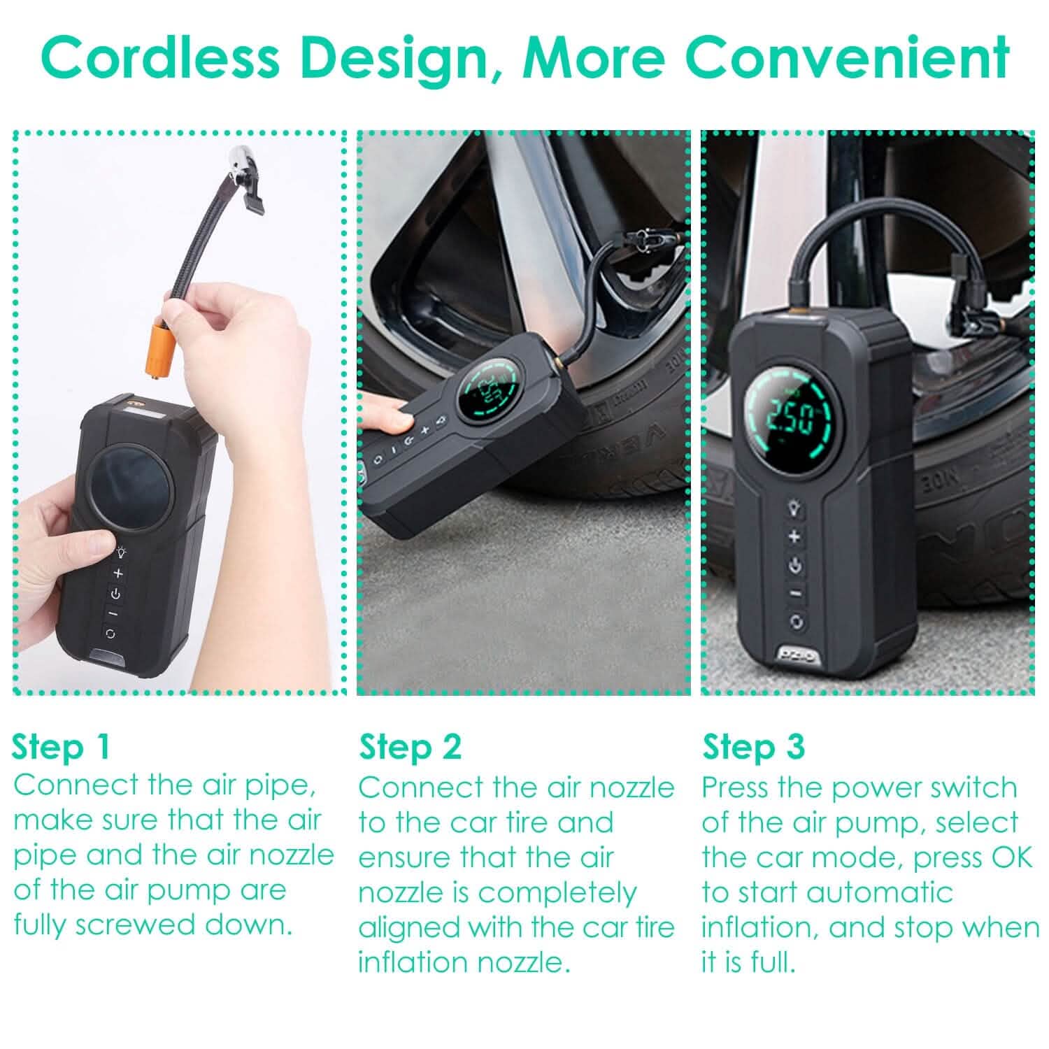 Portable Car Compressor Wireless Electric Air Pump 150 PSI with LED Light Automotive - Tophatter Daily Deals