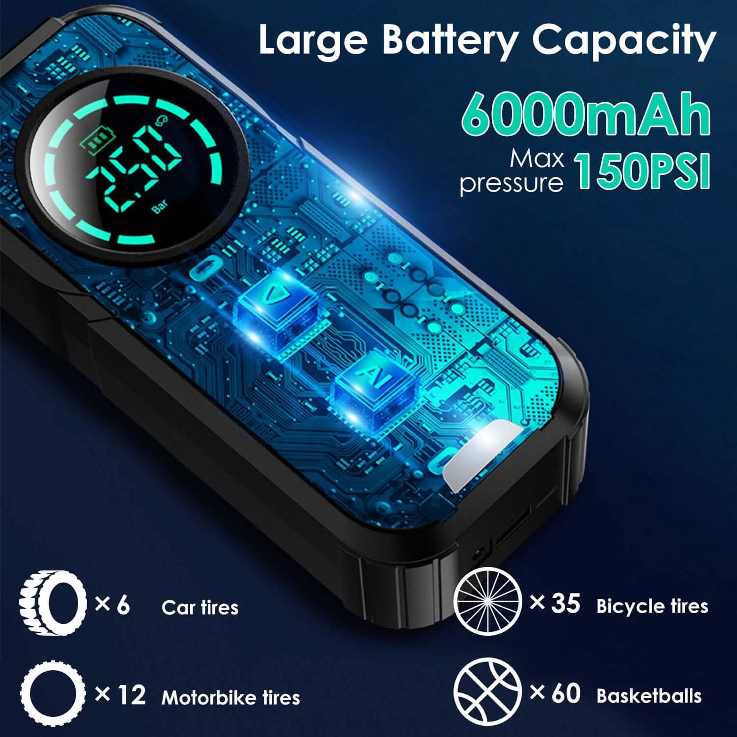 Portable Car Compressor Wireless Electric Air Pump 150 PSI with LED Light Automotive - Tophatter Daily Deals