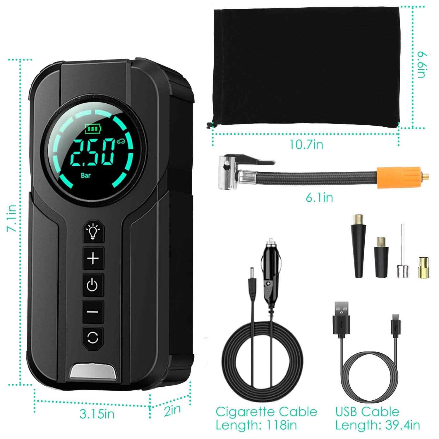 Portable Car Compressor Wireless Electric Air Pump 150 PSI with LED Light Automotive - Tophatter Daily Deals