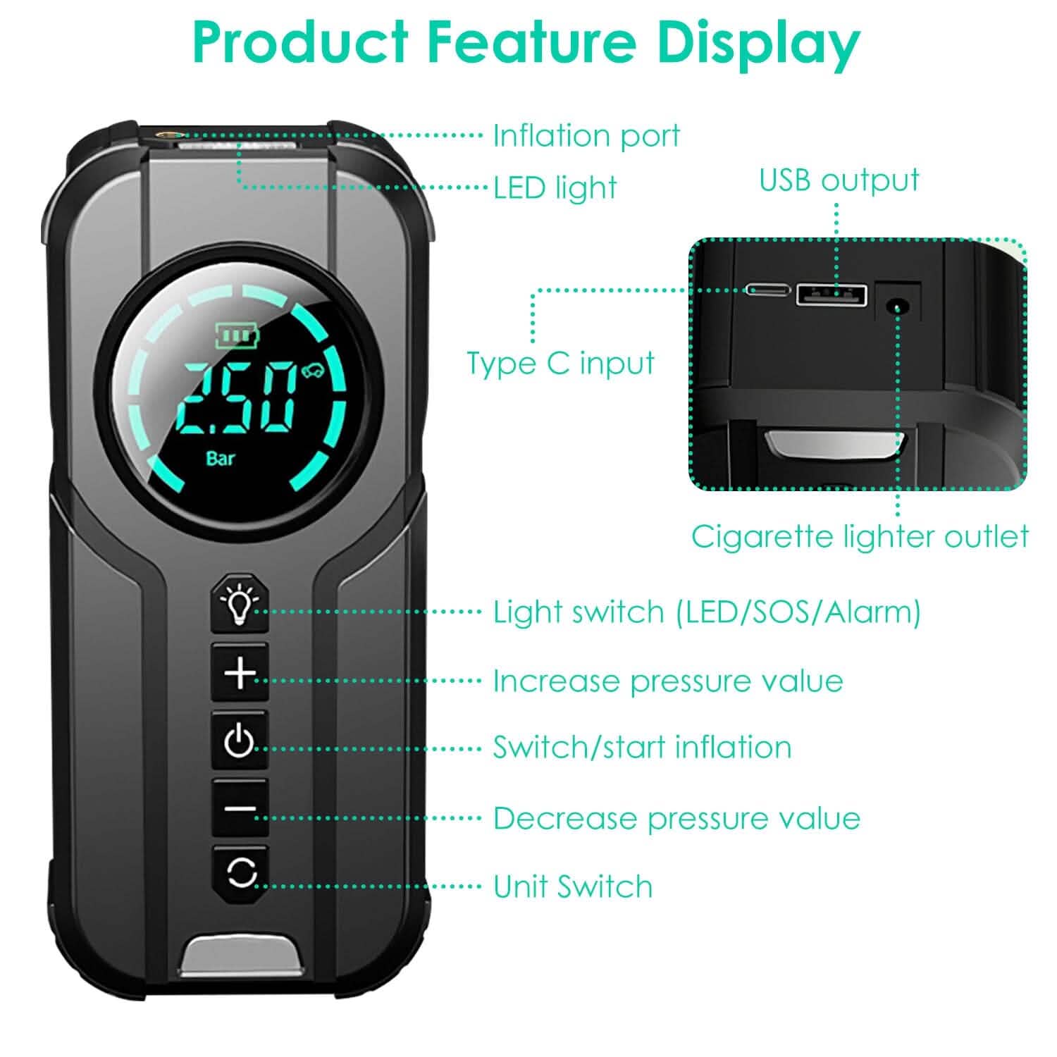 Portable Car Compressor Wireless Electric Air Pump 150 PSI with LED Light Automotive - Tophatter Daily Deals