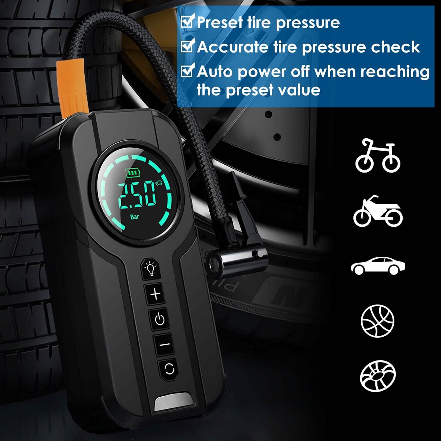 Portable Car Compressor Wireless Electric Air Pump 150 PSI with LED Light Automotive - Tophatter Daily Deals