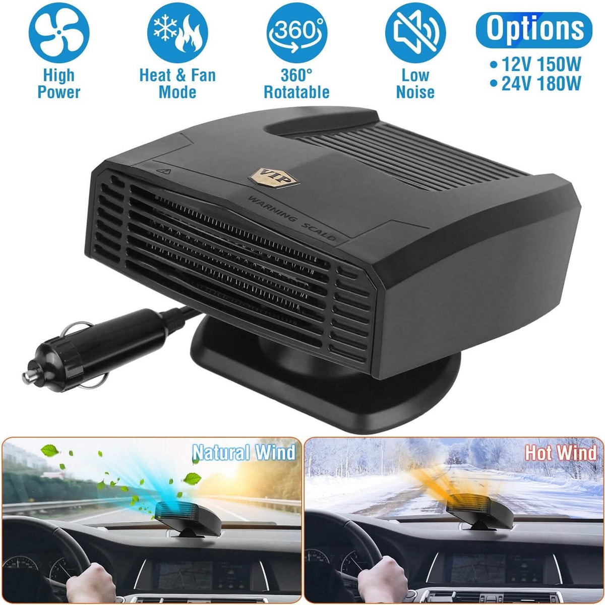Portable Car Heater Heating Fan 2-in-1 Defroster Defogger Demister Windshield Heater Automotive - Tophatter Daily Deals