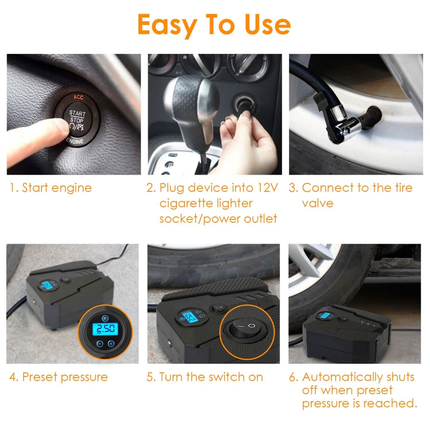 Portable Car Tire Inflator DC 12V Digital Car Air Pump Compressor Automotive - Tophatter Daily Deals
