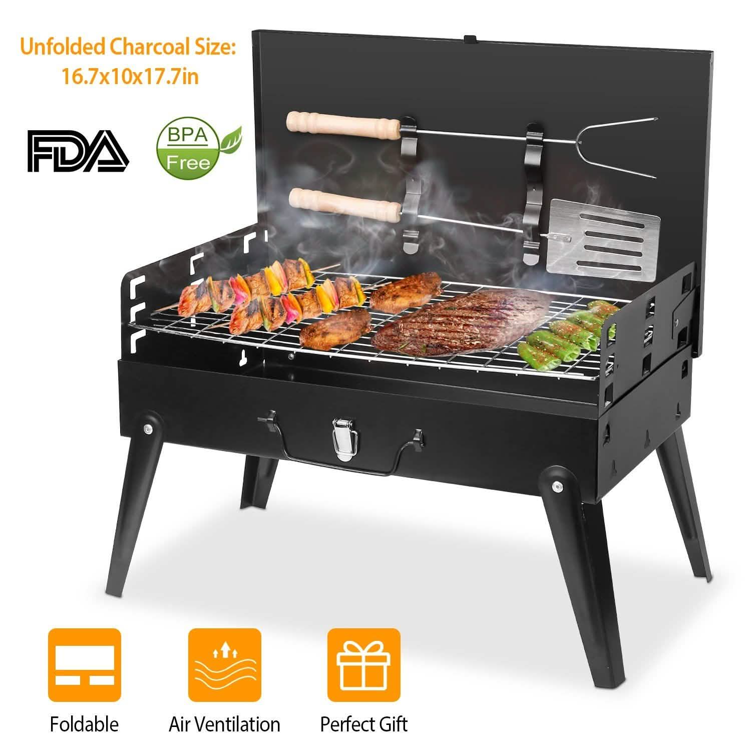 Portable Charcoal Grill Foldable BBQ Suitcase Outdoor Recreation - Tophatter Daily Deals