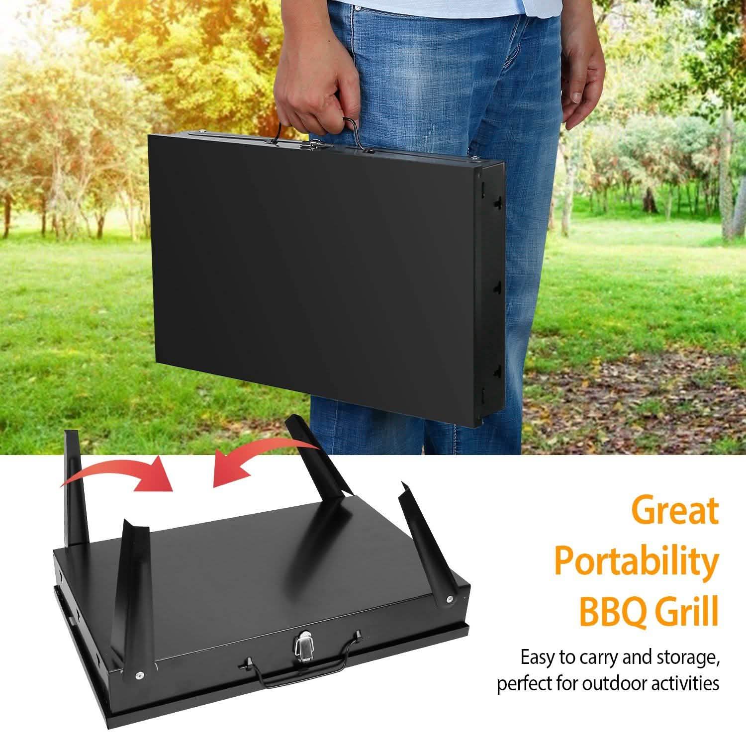 Portable Charcoal Grill Foldable BBQ Suitcase Outdoor Recreation - Tophatter Daily Deals