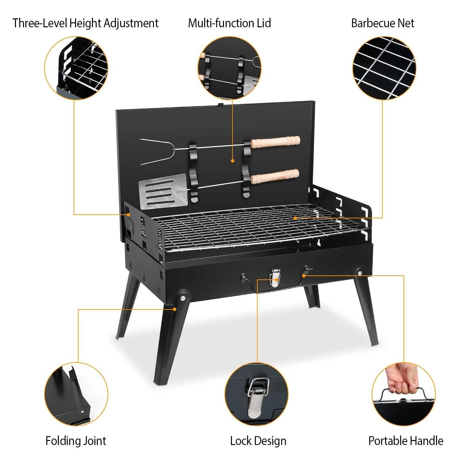 Portable Charcoal Grill Foldable BBQ Suitcase Outdoor Recreation - Tophatter Daily Deals