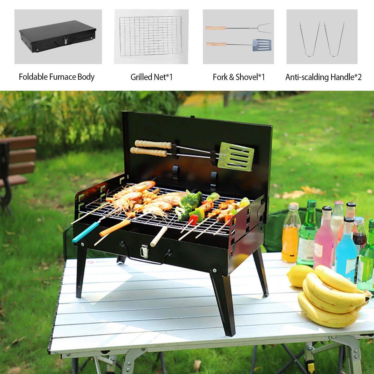 Portable Charcoal Grill Foldable BBQ Suitcase Outdoor Recreation - Tophatter Daily Deals