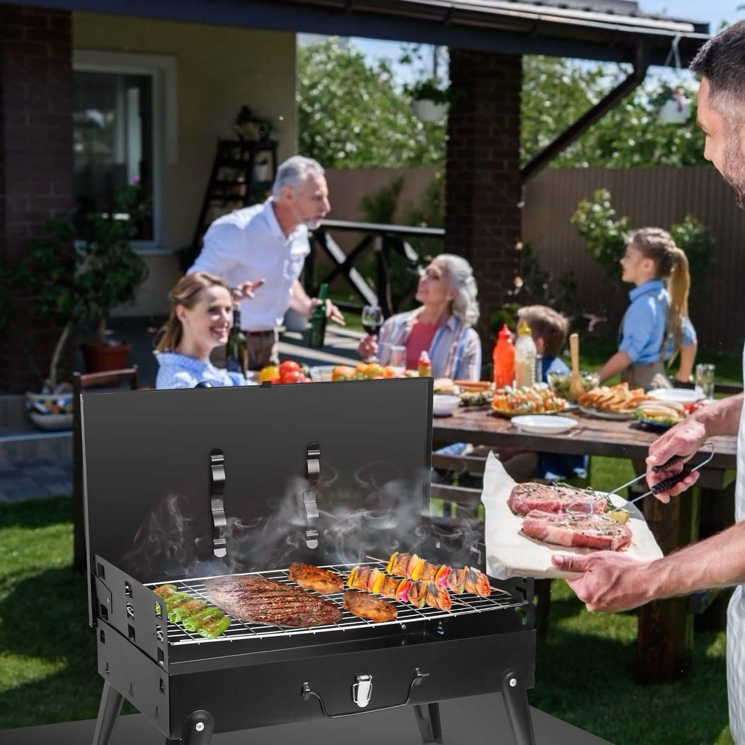 Portable Charcoal Grill Foldable BBQ Suitcase Outdoor Recreation - Tophatter Daily Deals