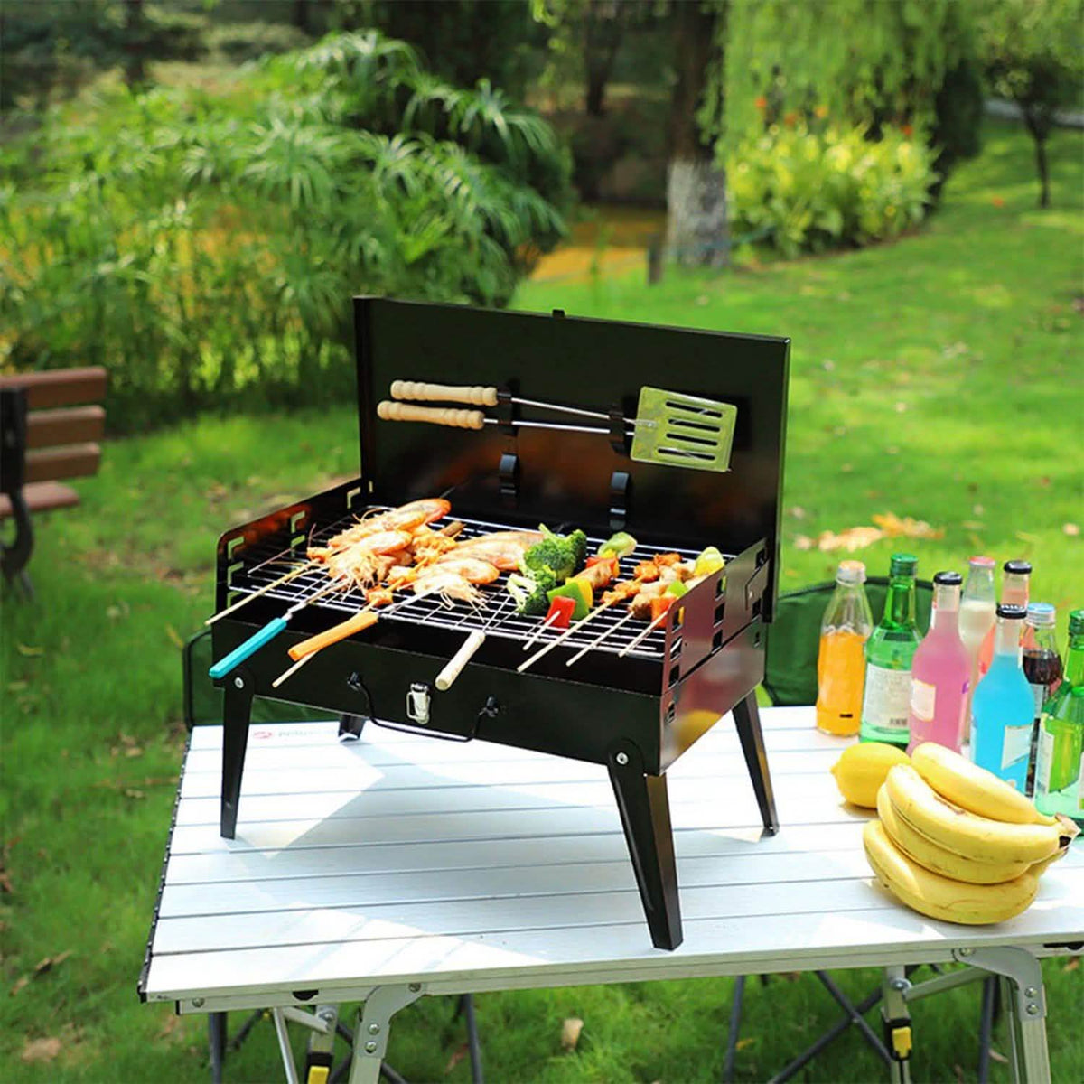 Portable Charcoal Grill Foldable BBQ Suitcase Outdoor Recreation - Tophatter Daily Deals