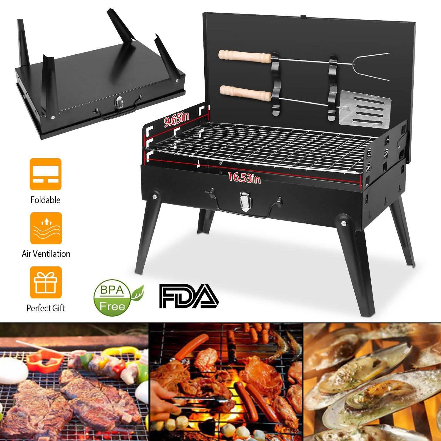 Portable Charcoal Grill Foldable BBQ Suitcase Outdoor Recreation - Tophatter Daily Deals