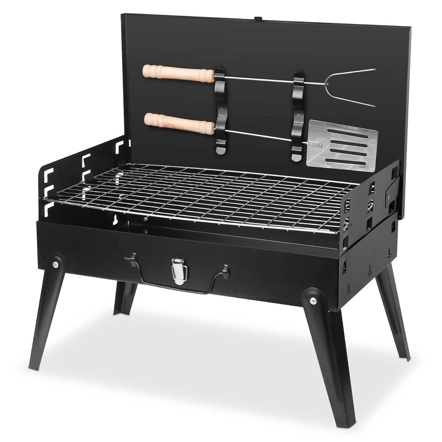 Portable Charcoal Grill Foldable BBQ Suitcase Outdoor Recreation - Tophatter Daily Deals