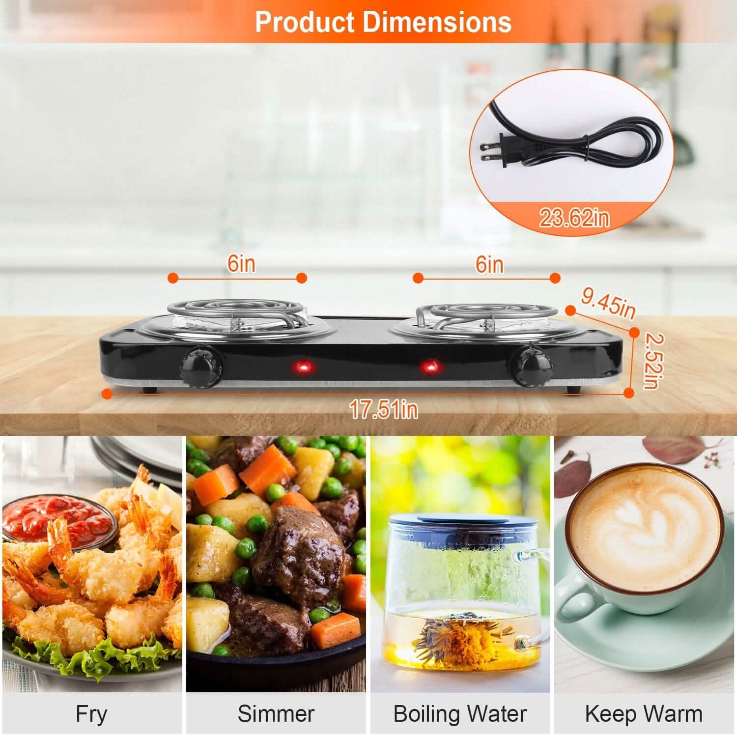 Portable Coil Heating Hot Plate Stove Countertop Kitchen Appliances - Tophatter Daily Deals