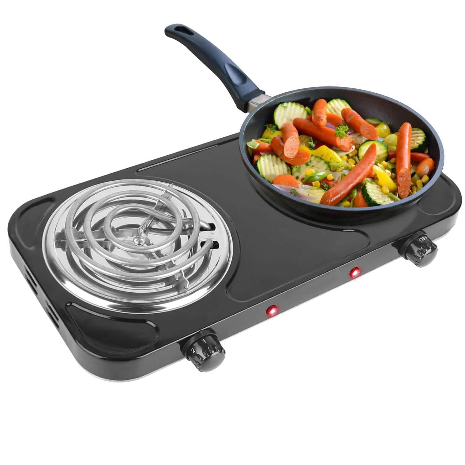 Portable Coil Heating Hot Plate Stove Countertop Double Burner Black Kitchen Appliances - Tophatter Daily Deals