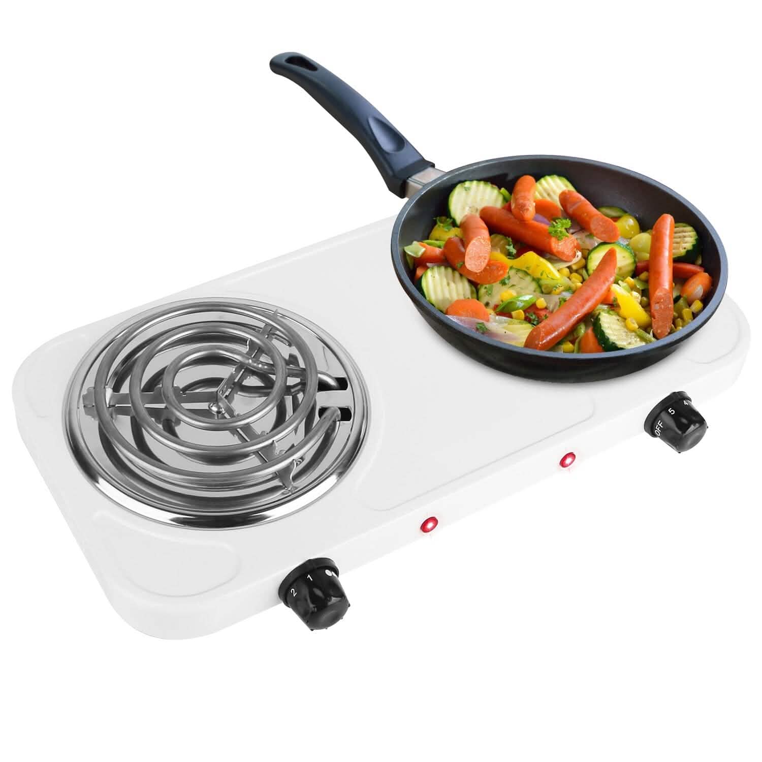 Portable Coil Heating Hot Plate Stove Countertop Double Burner White Kitchen Appliances - Tophatter Daily Deals