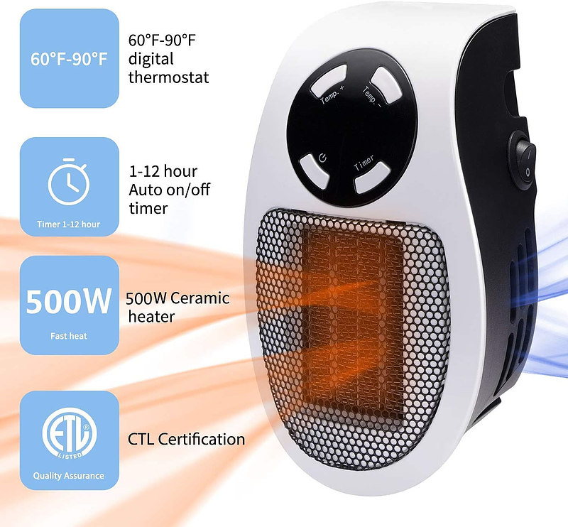 Portable Electric Wall Heater 500W Space Heater - Tophatter Daily Deals