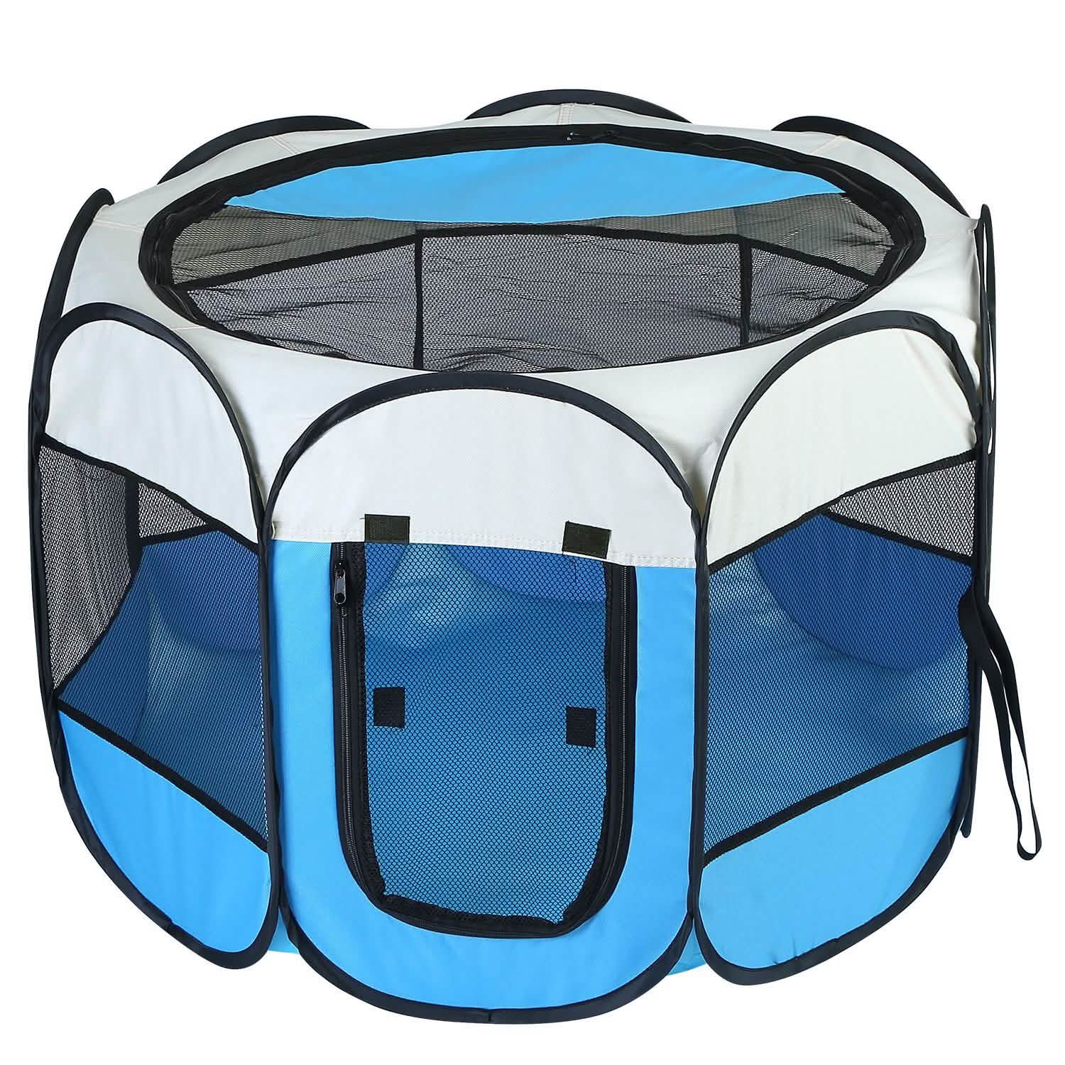 Portable Foldable Pet Playpen For Dogs Cats Other Pets Blue Pet Supplies - Tophatter Daily Deals