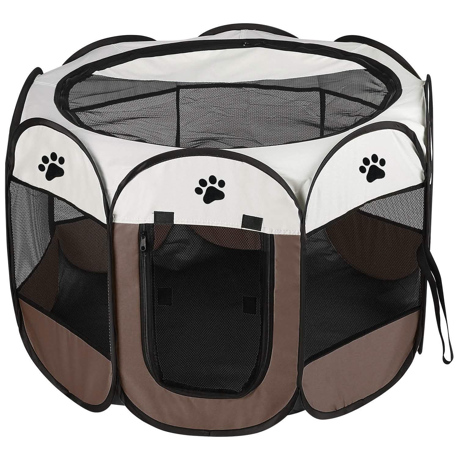 Portable Foldable Pet Playpen For Dogs Cats Other Pets Coffee Pet Supplies - Tophatter Daily Deals