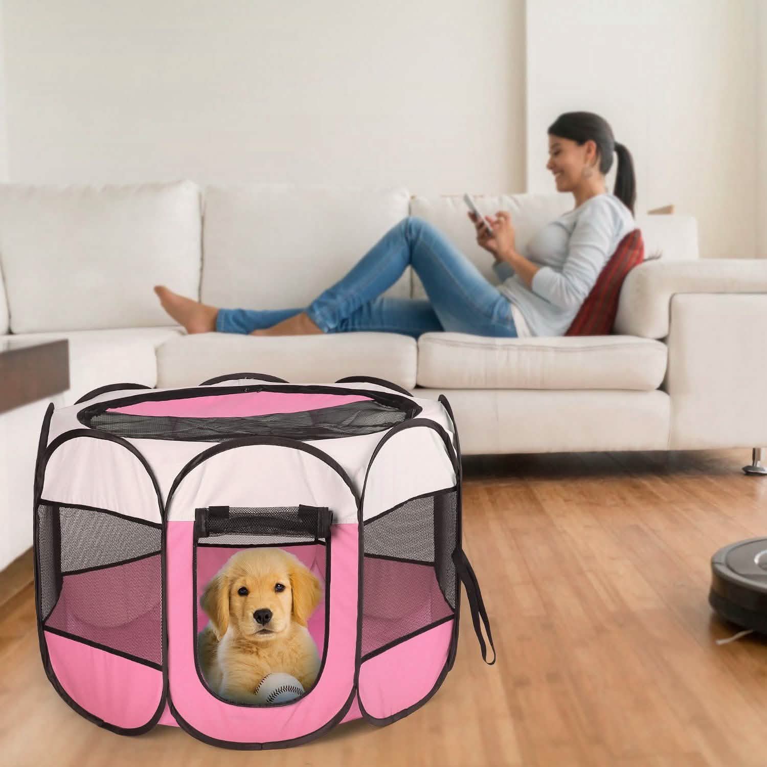 Portable Foldable Pet Playpen For Dogs Cats Other Pets Pet Supplies - Tophatter Daily Deals