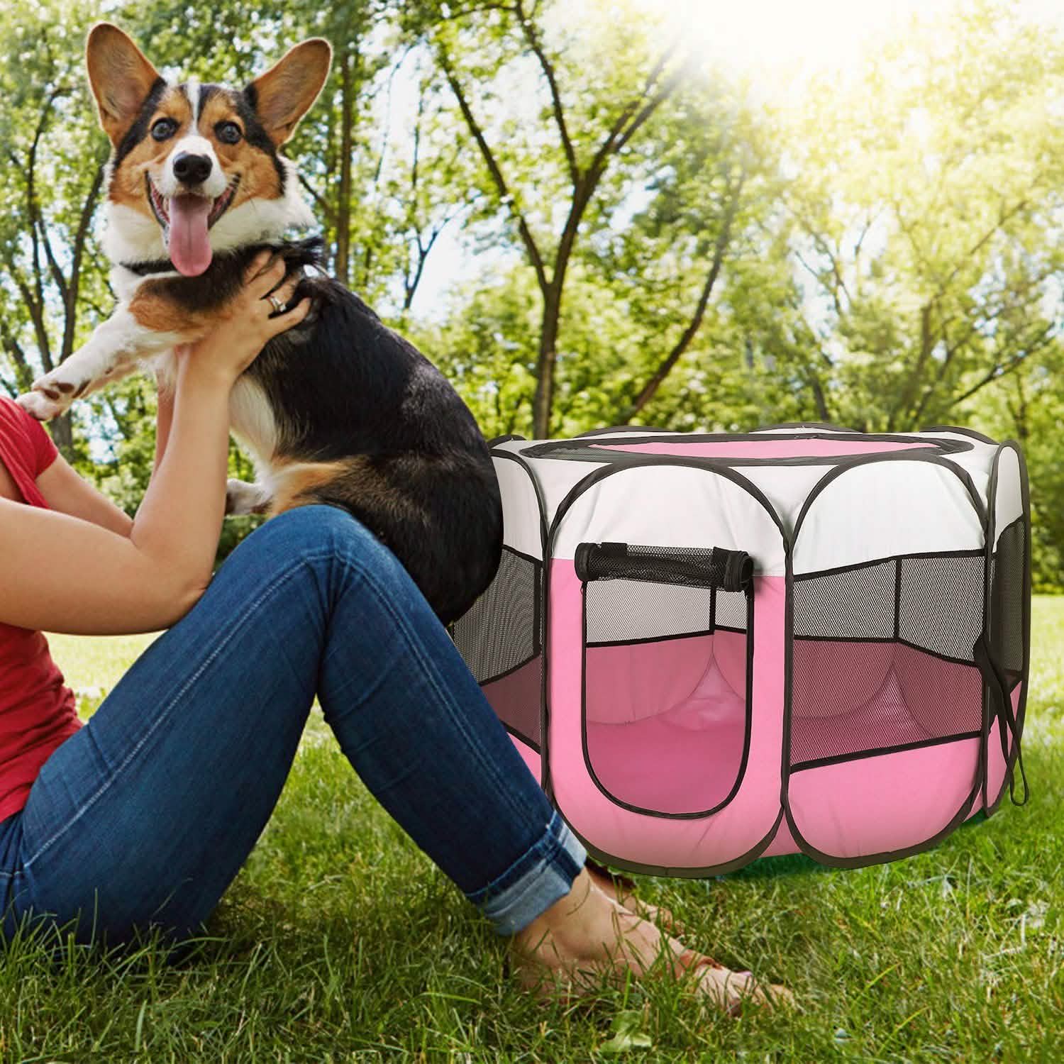 Portable Foldable Pet Playpen For Dogs Cats Other Pets Pet Supplies - Tophatter Daily Deals