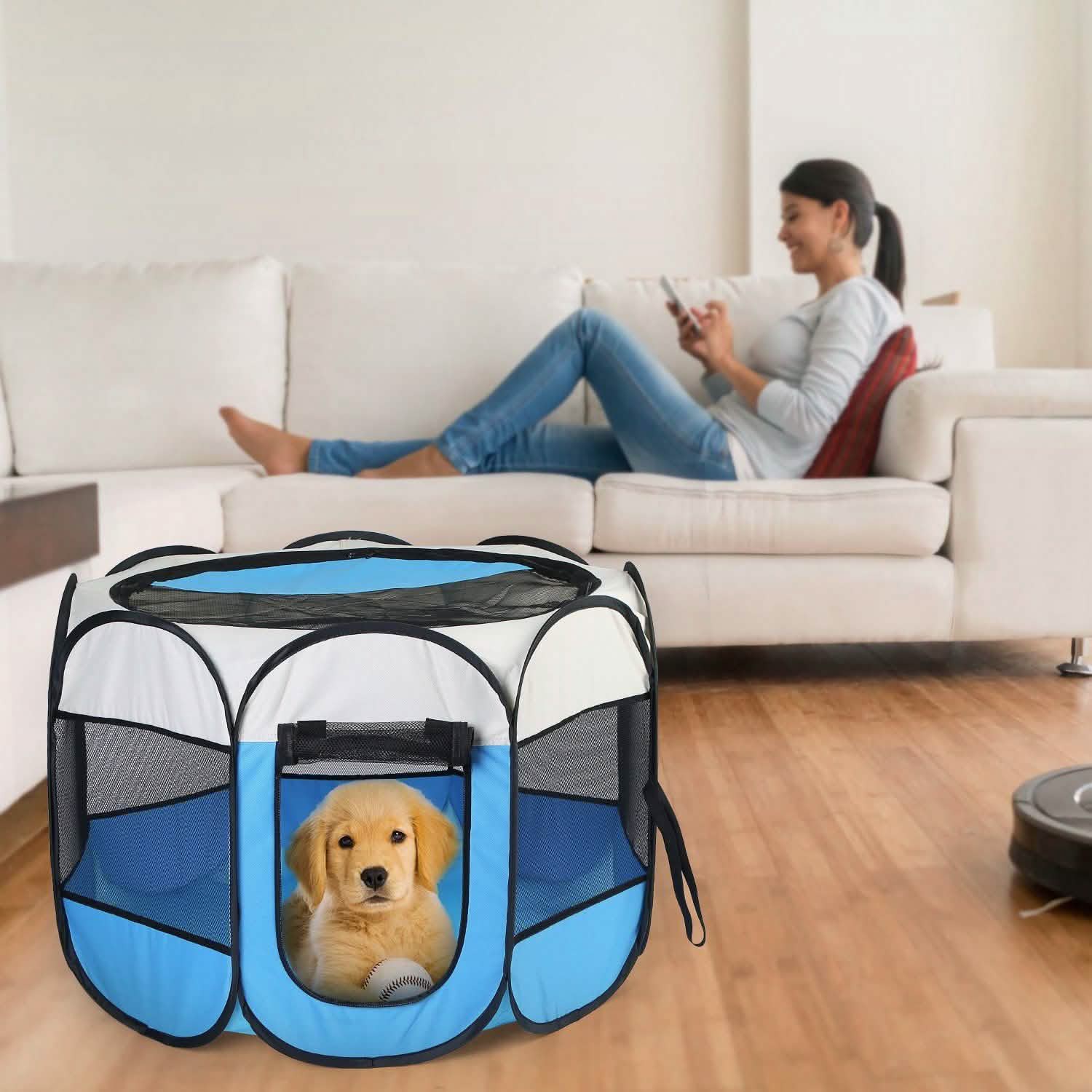 Portable Foldable Pet Playpen For Dogs Cats Other Pets Pet Supplies - Tophatter Daily Deals