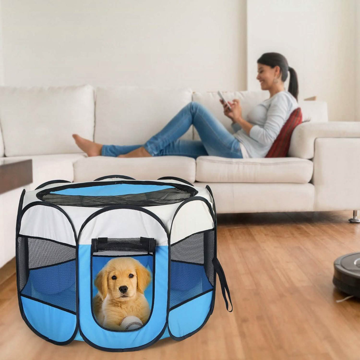 Portable Foldable Pet Playpen For Dogs Cats Other Pets Pet Supplies - Tophatter Daily Deals