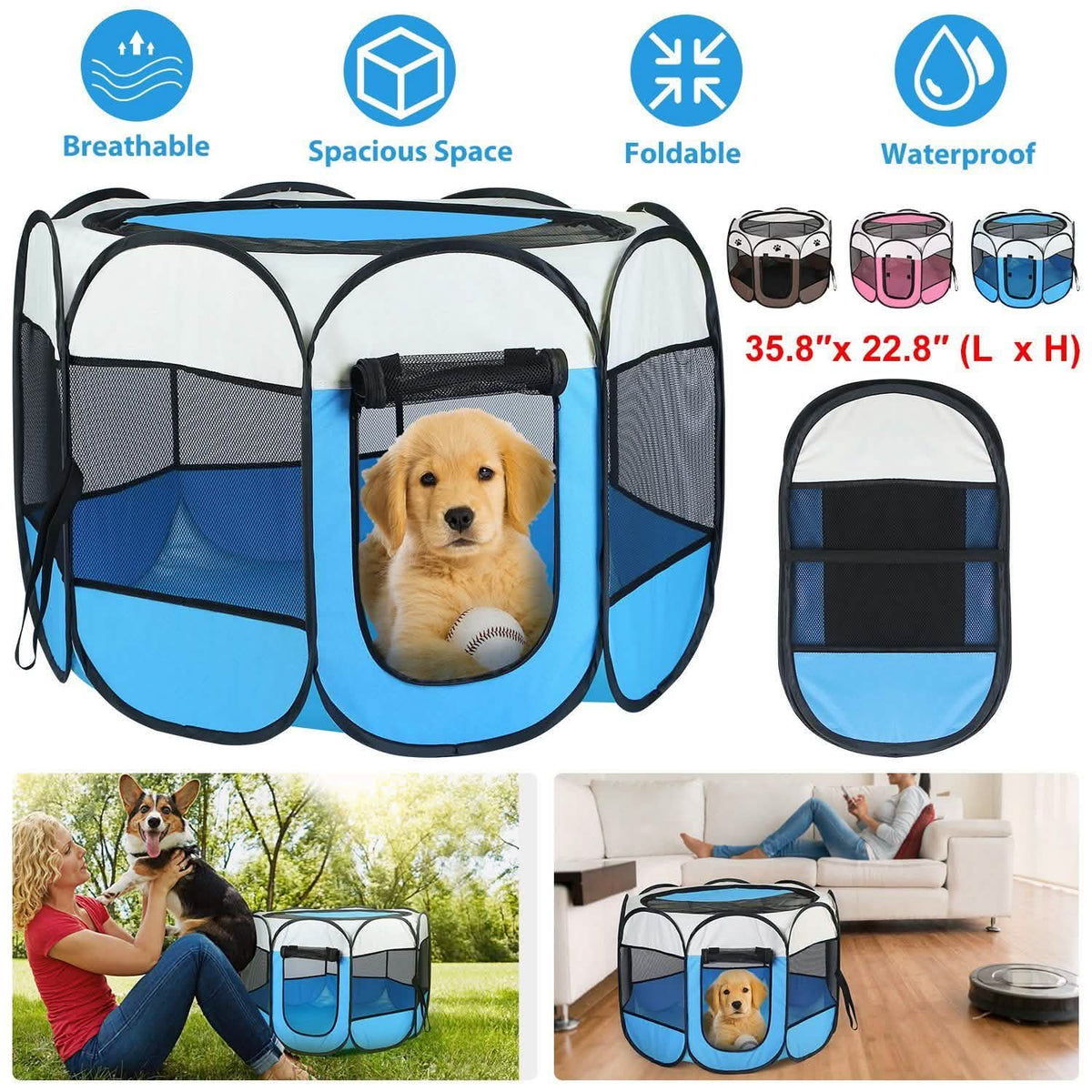 Portable Foldable Pet Playpen For Dogs Cats Other Pets Pet Supplies - Tophatter Daily Deals