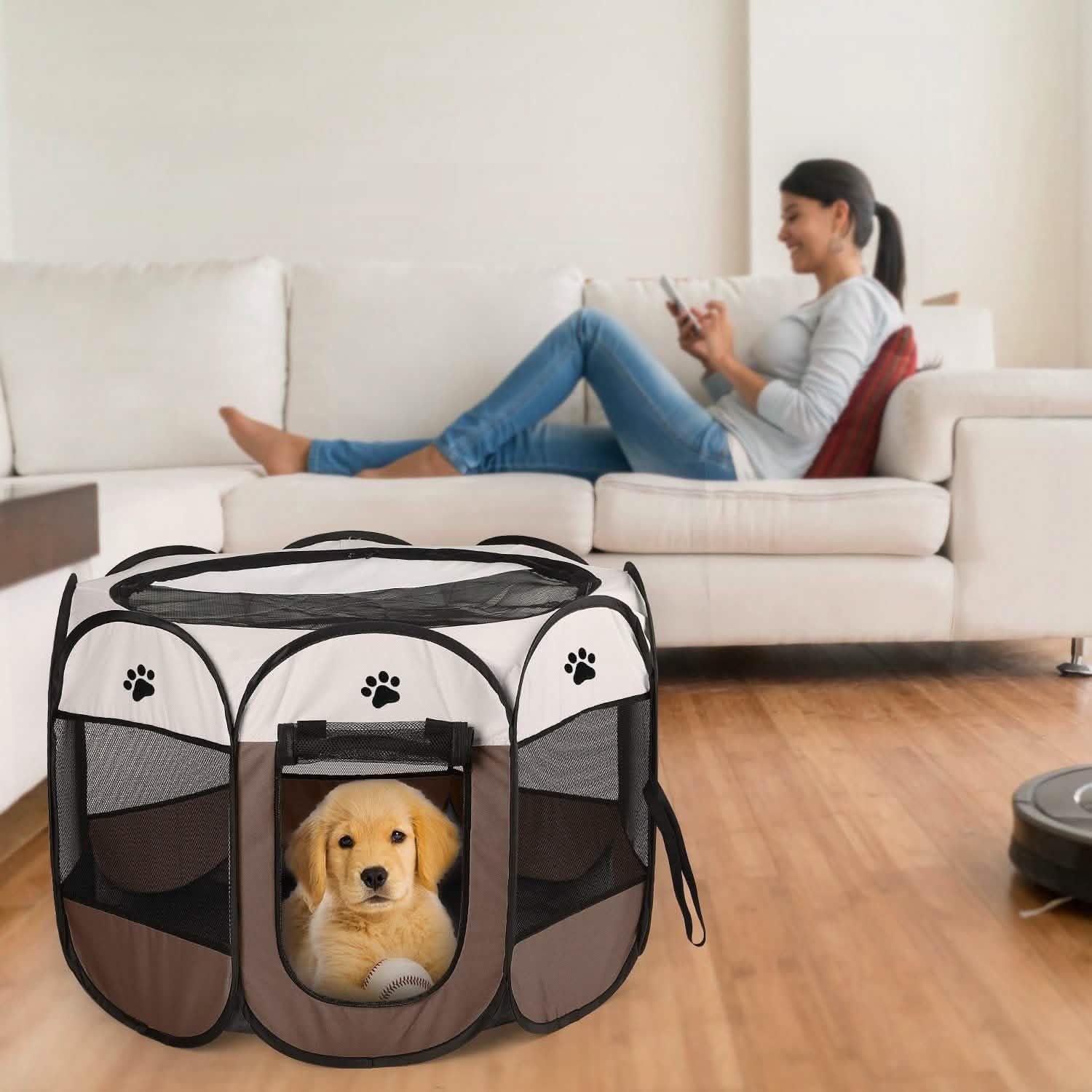 Portable Foldable Pet Playpen For Dogs Cats Other Pets Pet Supplies - Tophatter Daily Deals