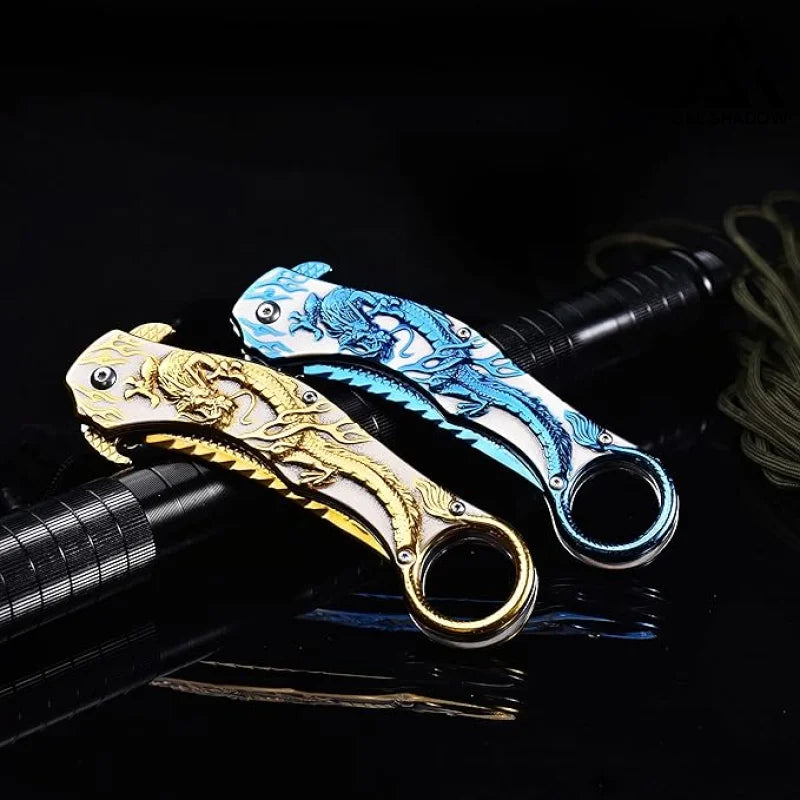 Portable folding knife with gold dragon relief design-GS14 BRASSKNUCKLE - Tophatter Daily Deals