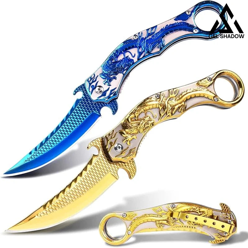 Portable folding knife with gold dragon relief design-GS14 BRASSKNUCKLE - Tophatter Daily Deals