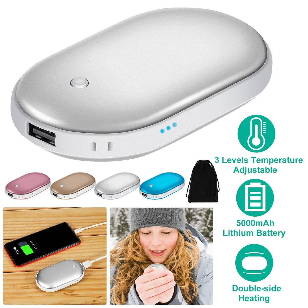 Portable Hand Warmer 5000mAh Power Bank Mobile Accessories - Tophatter Daily Deals