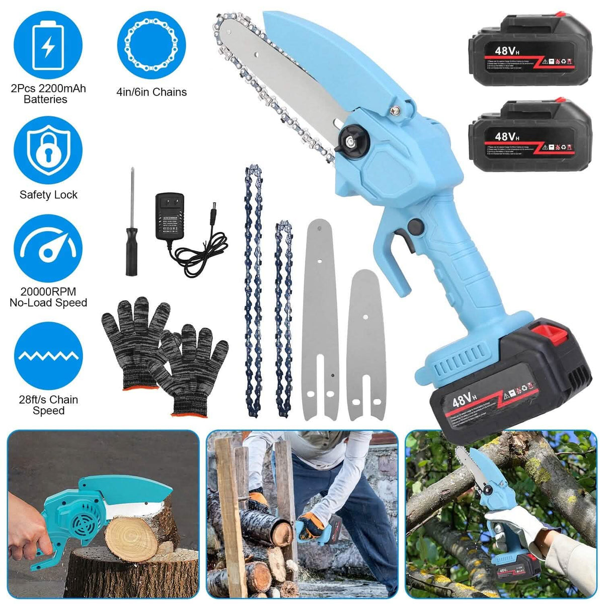 Portable Handheld Cordless Small Chain Saw Battery Powered Home Improvement - Tophatter Daily Deals