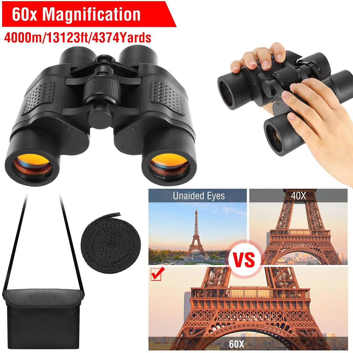 Portable HD Binoculars with Shoulder Strap Bag Outdoor Recreation - Tophatter Daily Deals