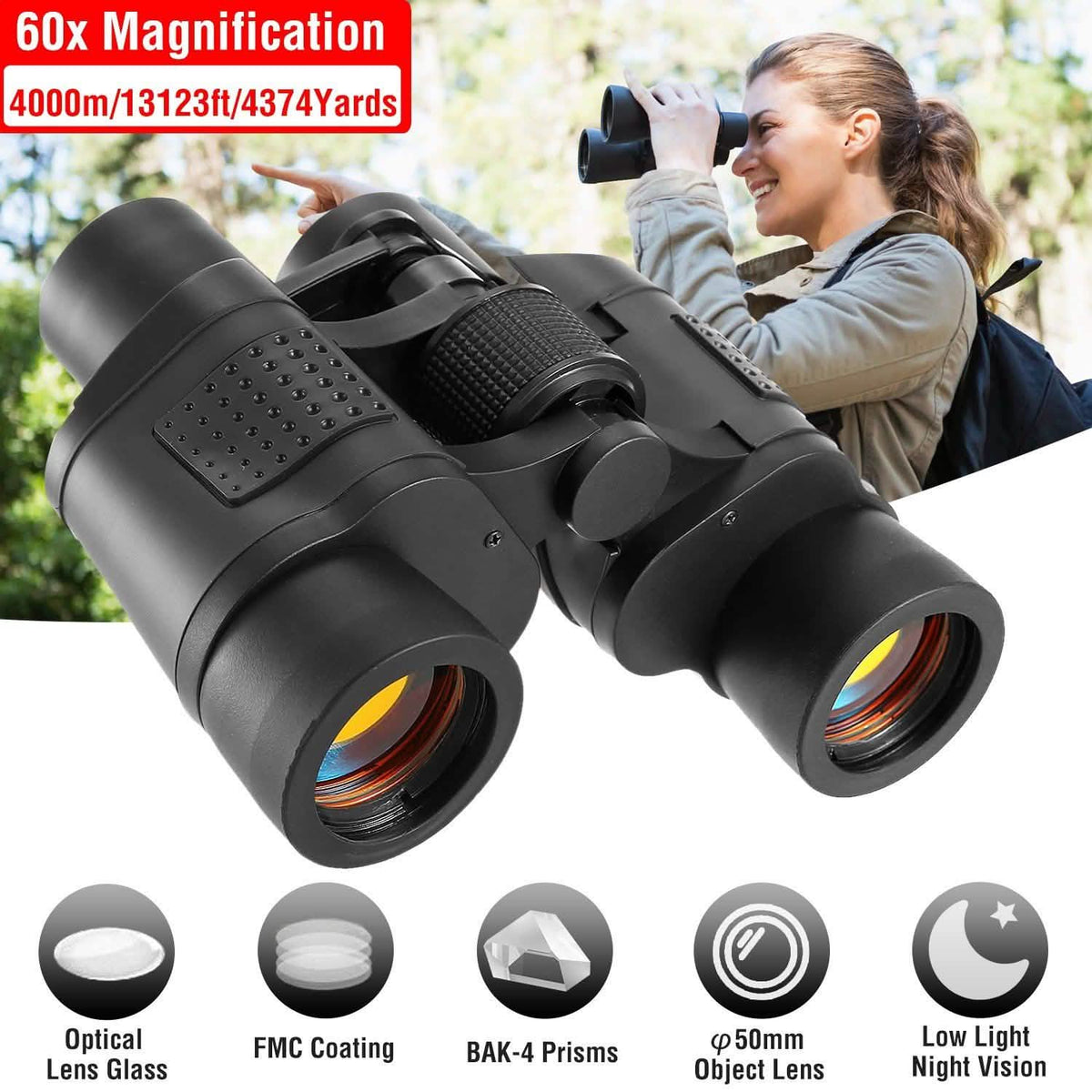 Portable HD Binoculars with Shoulder Strap Bag Outdoor Recreation - Tophatter Daily Deals