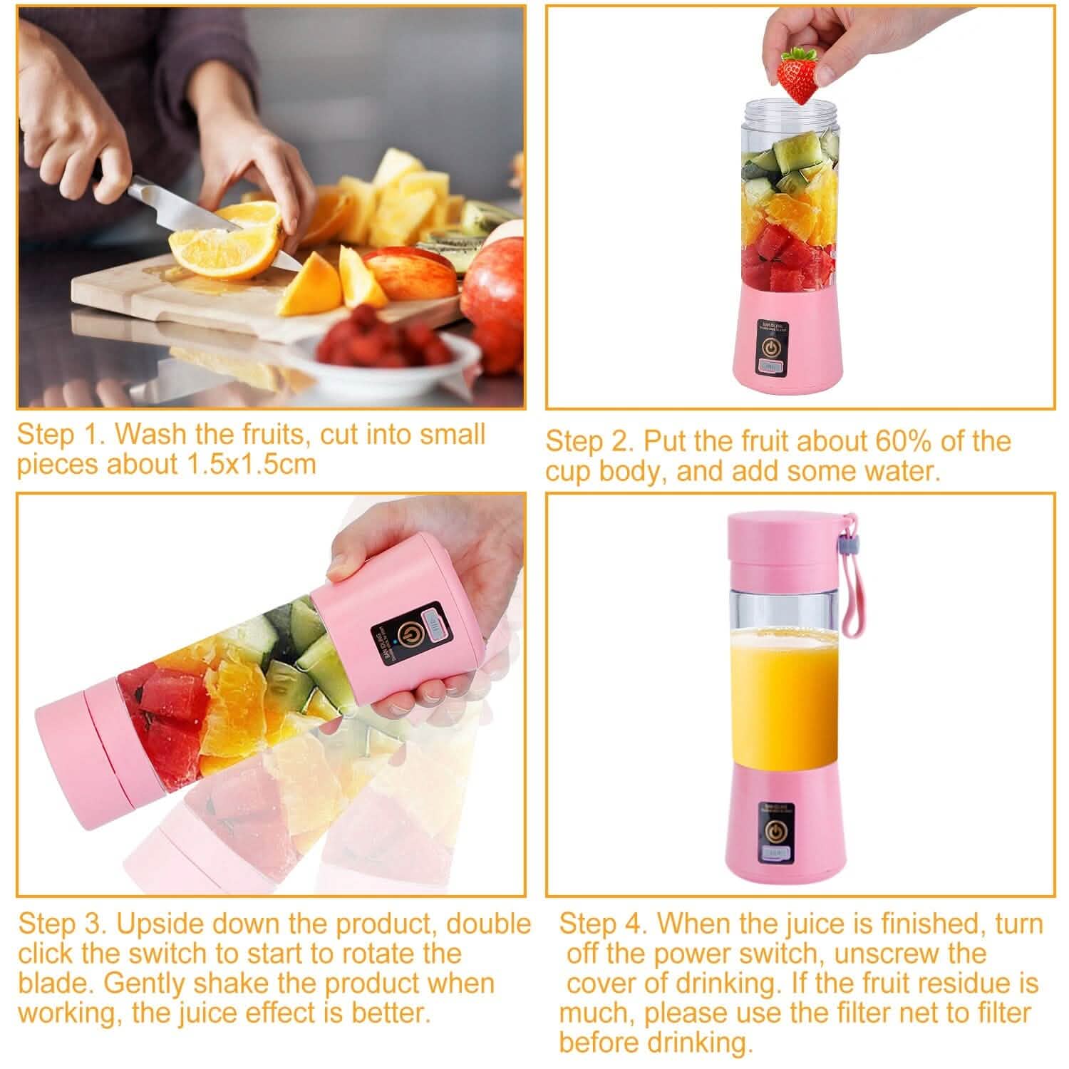 Portable Juicer Blender USB Rechargeable Kitchen Tools & Gadgets - Tophatter Daily Deals