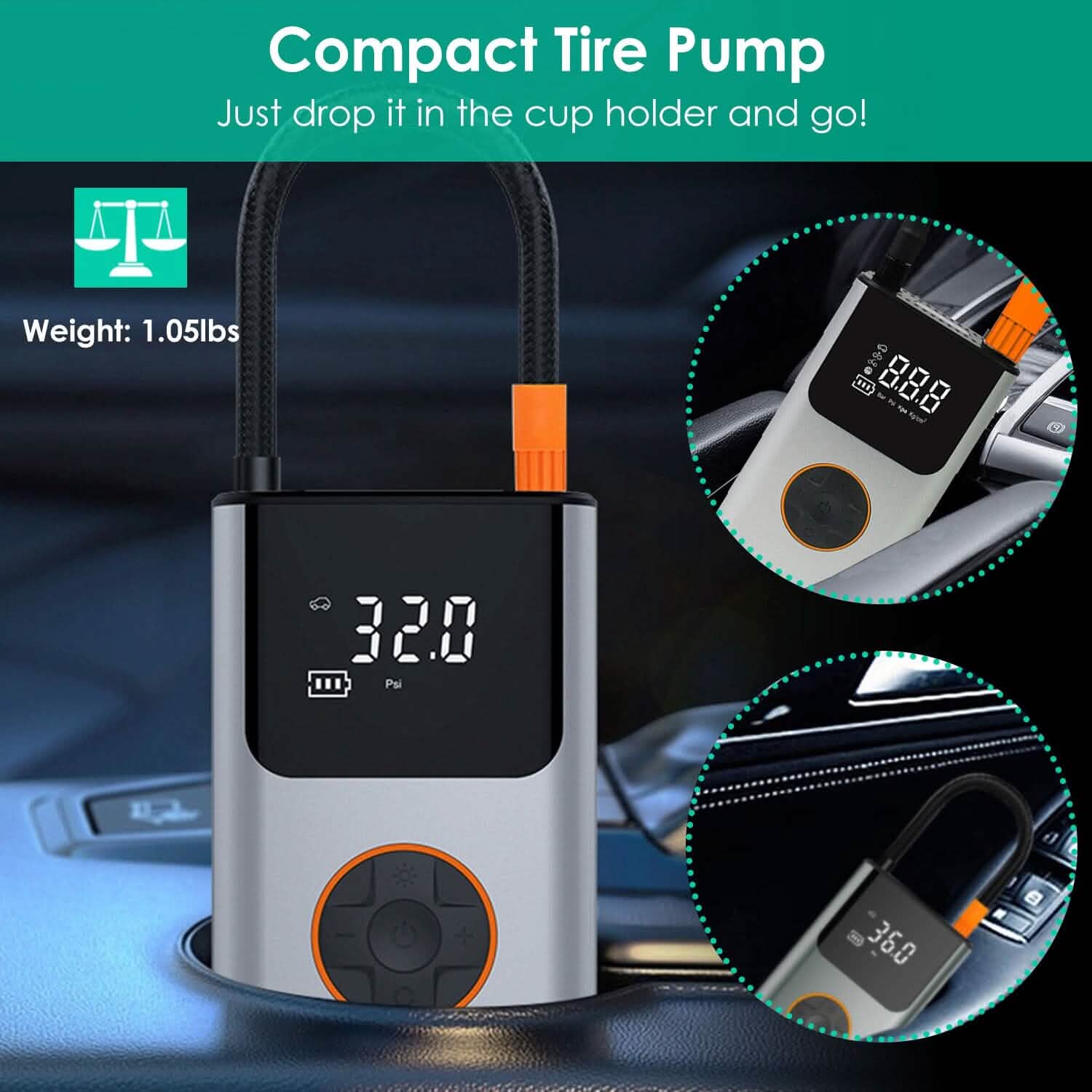 Portable Mini Tire Inflator with Digital Display LED Light Automotive - Tophatter Daily Deals