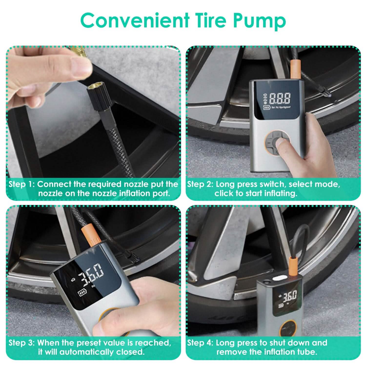 Portable Mini Tire Inflator with Digital Display LED Light Automotive - Tophatter Daily Deals