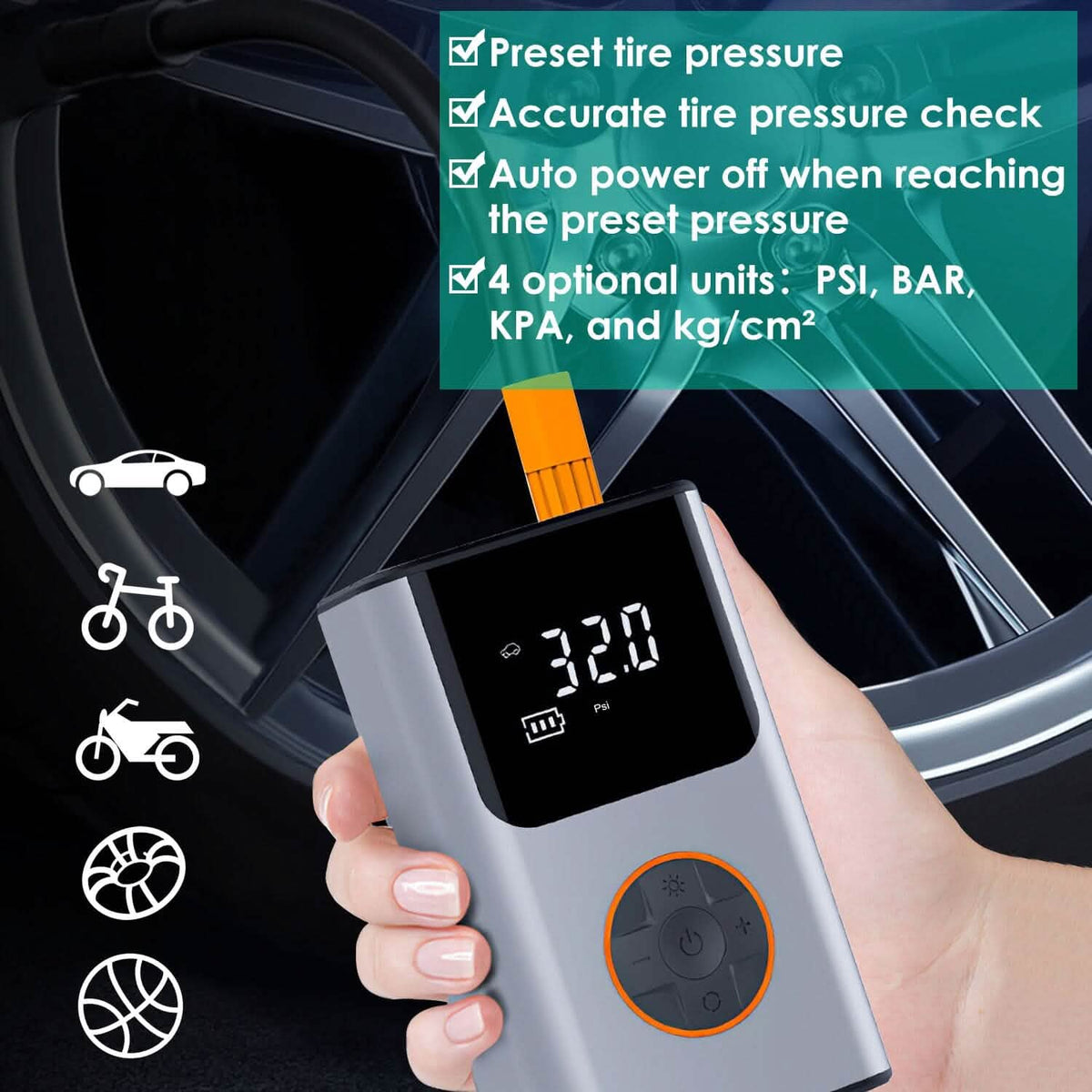 Portable Mini Tire Inflator with Digital Display LED Light Automotive - Tophatter Daily Deals