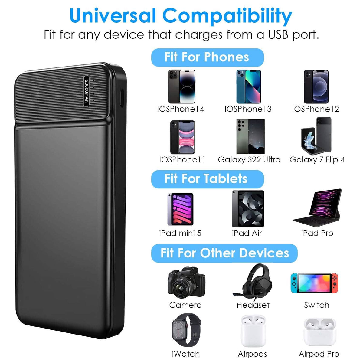 Portable Power Bank Phone Charger with 1 Micro USB Cable Phone Chargers - Tophatter Daily Deals