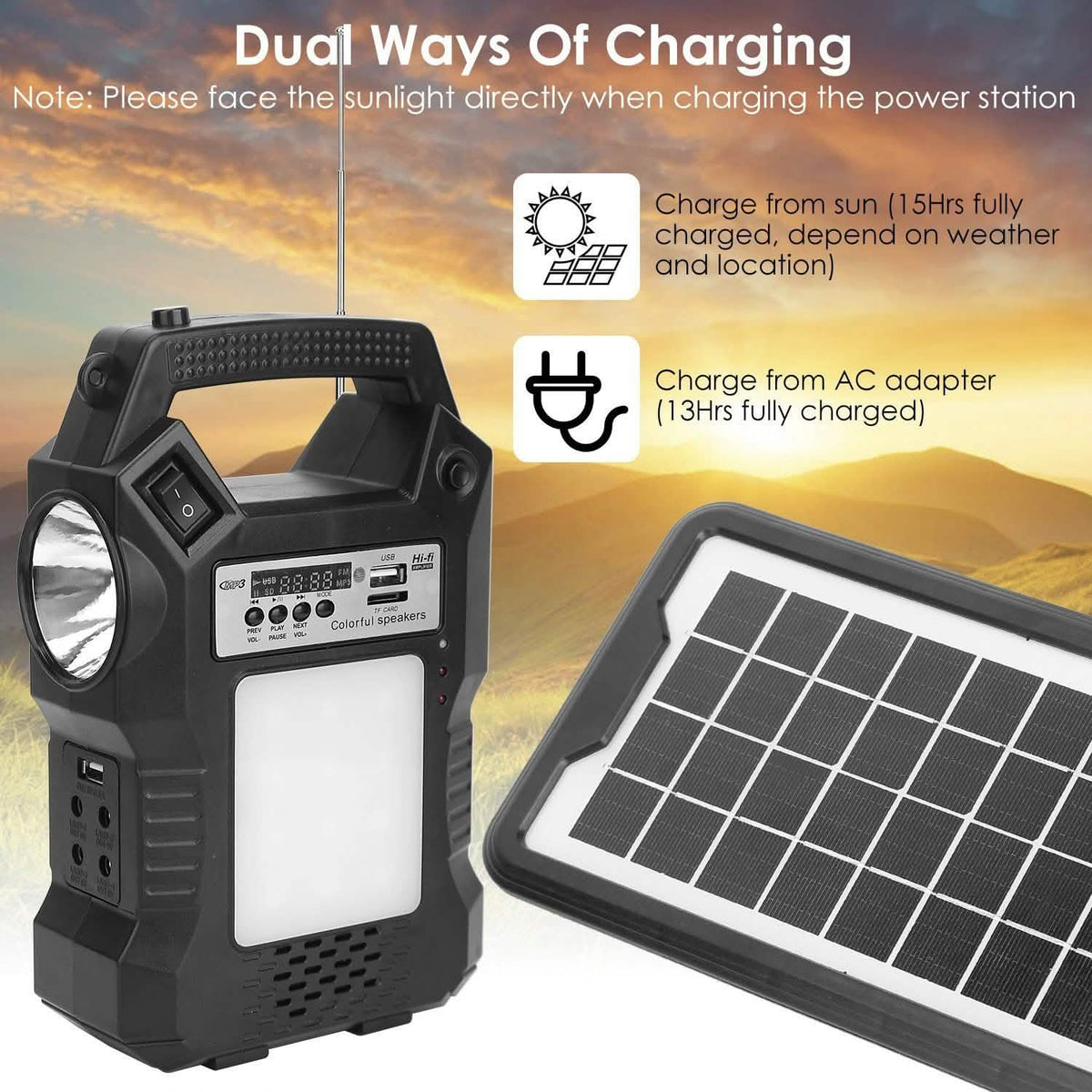 Portable Solar Power Station with Flashlight and 3 Lighting Bulbs Outdoor Recreation - Tophatter Daily Deals