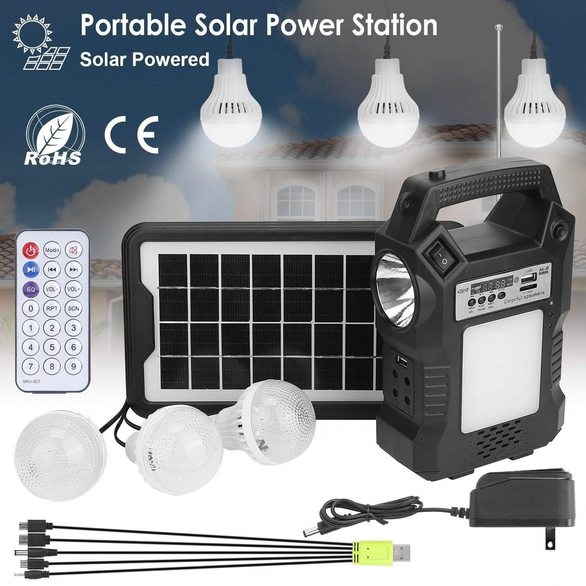 Portable Solar Power Station with Flashlight and 3 Lighting Bulbs Outdoor Recreation - Tophatter Daily Deals