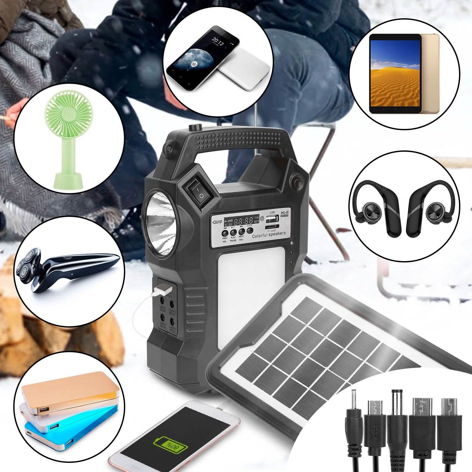 Portable Solar Power Station with Flashlight and 3 Lighting Bulbs Outdoor Recreation - Tophatter Daily Deals