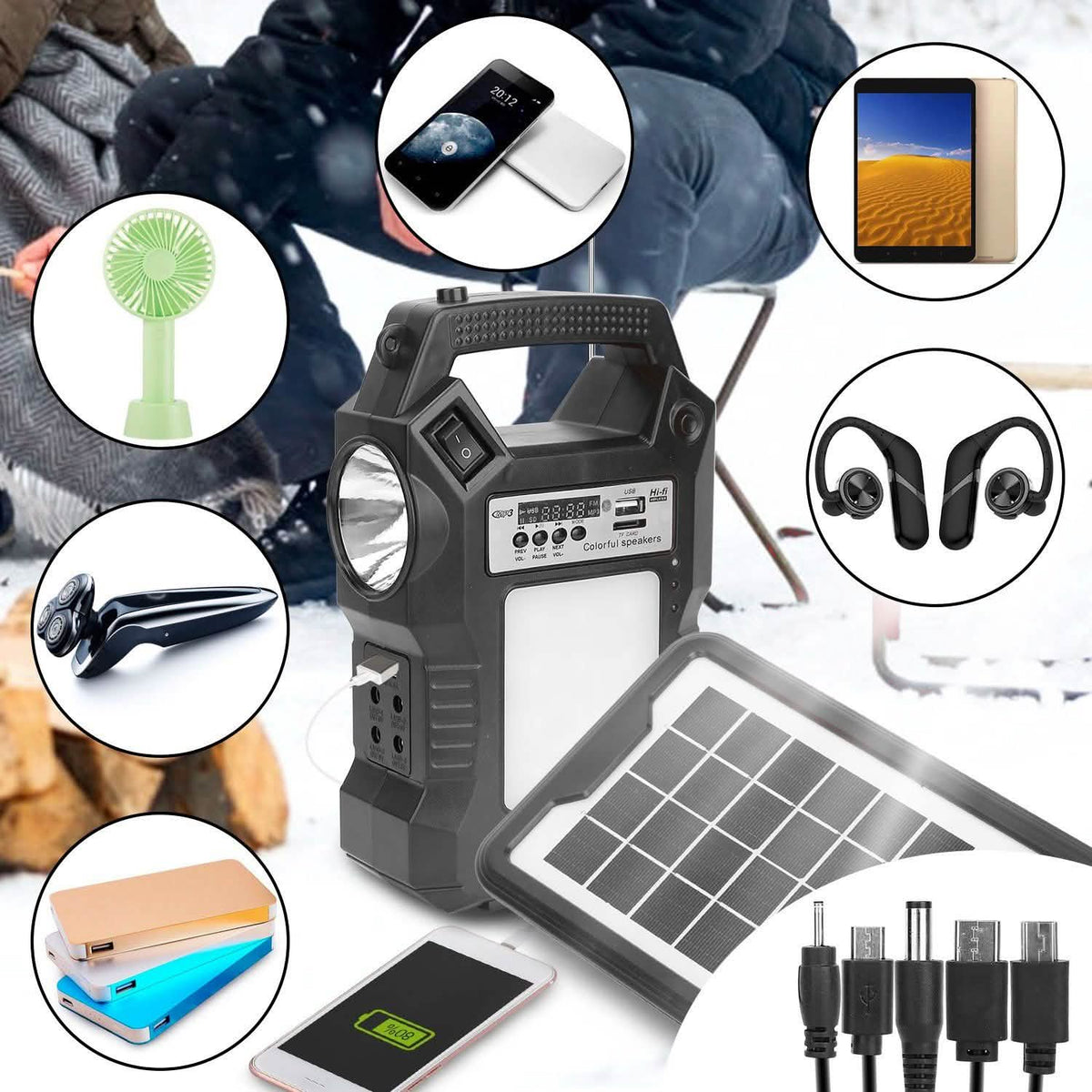 Portable Solar Power Station with Flashlight and 3 Lighting Bulbs Outdoor Recreation - Tophatter Daily Deals