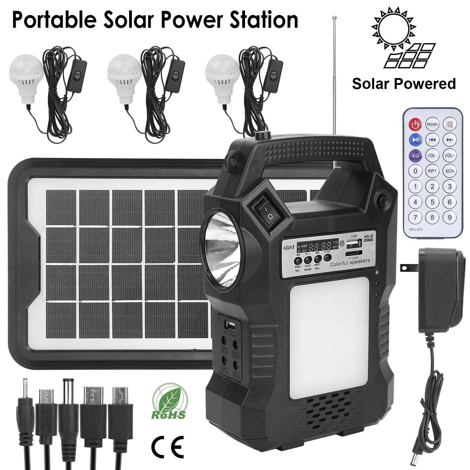 Portable Solar Power Station with Flashlight and 3 Lighting Bulbs Outdoor Recreation - Tophatter Daily Deals